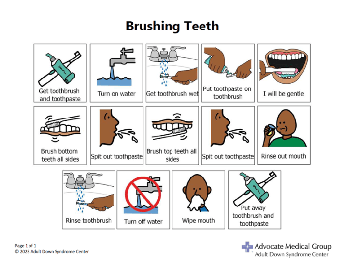 Brushing teeth task analysis with pictures