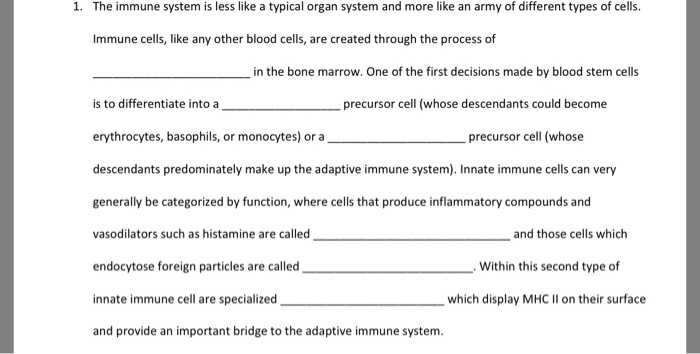 Cells of the immune system student worksheet